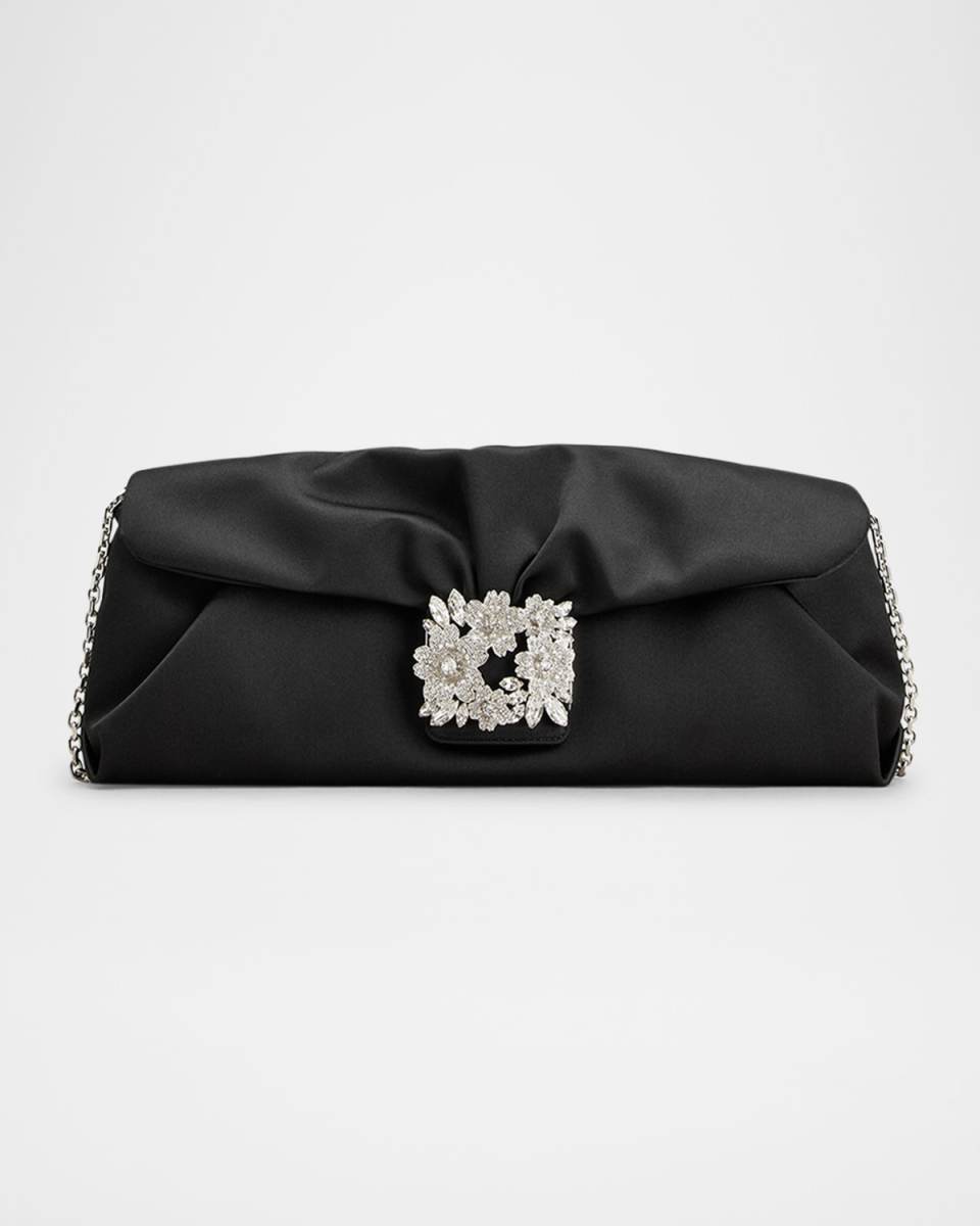 Flower Bouquet Strass Satin Long Clutch Bag
